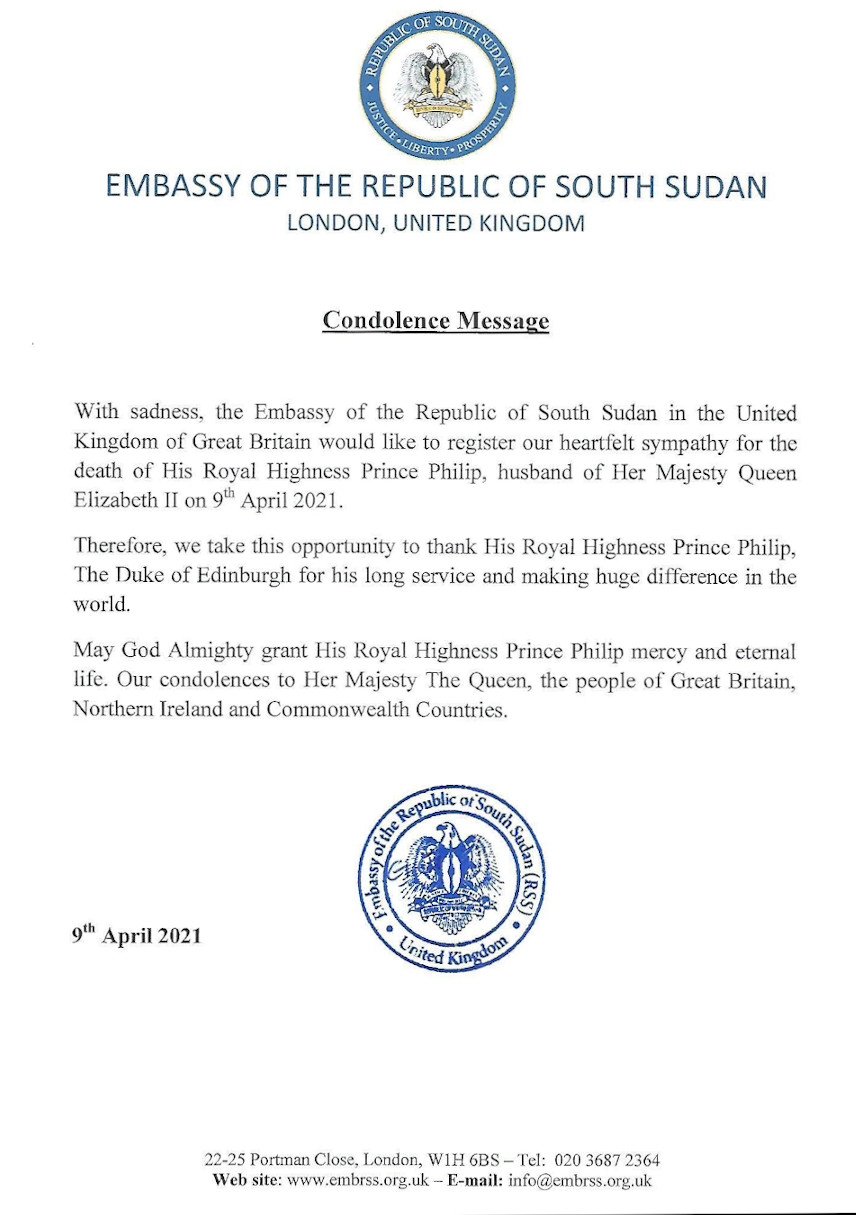 Embassy Condolence Message
