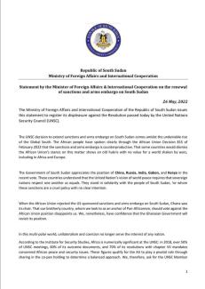 The Ministry of Foreign Affairs and International Cooperation statement on the imposition of the United Nations Security Council Resolution 2633