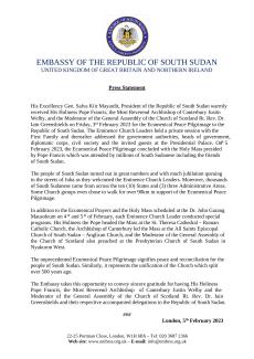 His Holiness Pope Francis, Bishop of Canterbury and the Moderator of the Church of Scotland conclude visit to South Sudan